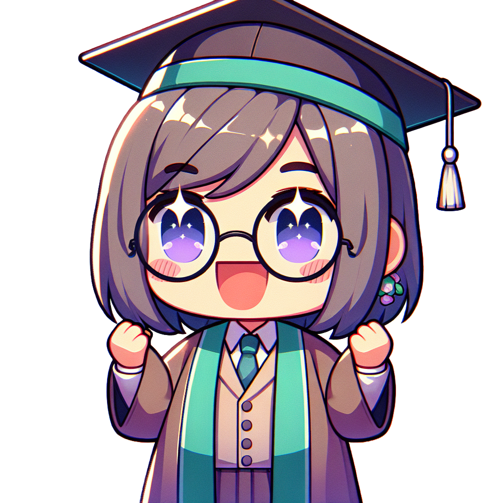 喜びの表情で両手を上げて祝福する教師アバター