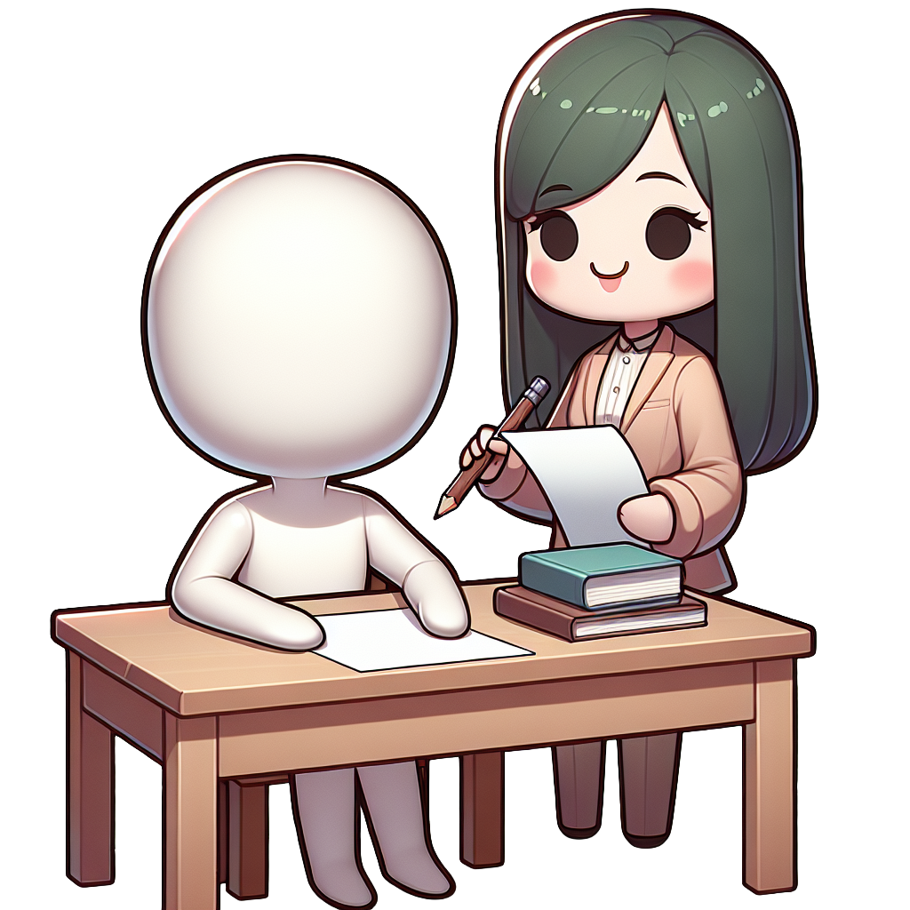 ちびキャラの子どもがタスクに取り組み、教師アバターが応援している様子